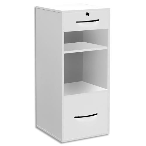 Mt international classeur bois en ppsm 2tiroirs dont 1 pour ds+2 niches blanc mt1 elégance l42xh101xp44cm_0