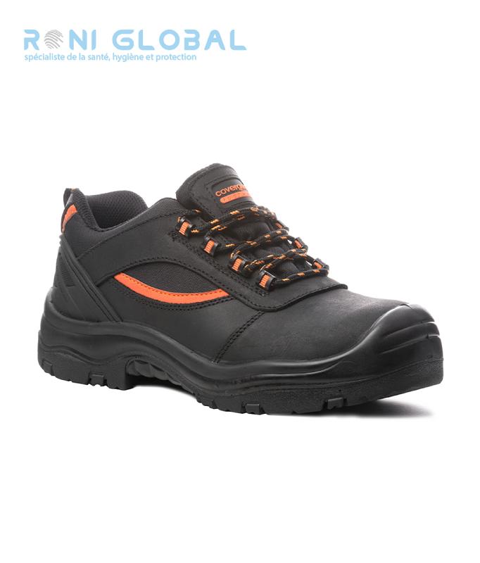 Chaussure basse de sécurité antidérapante noire en cuir pleine fleur CE S3 SRC - PEARL COVERGUARD avec coque composite et semelle anti-perforation_0