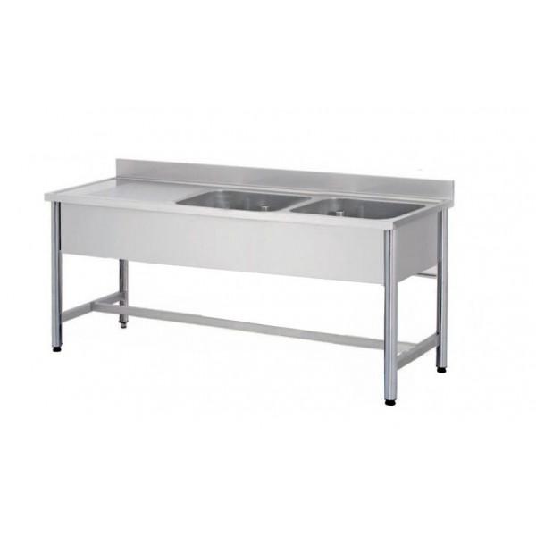 Plonge démontable sur pieds ronds sans étagère inox AISI 304 2 bacs longueur 1800 mm (Position bac: Droite - Réf DRPL187-2BD-1)_0