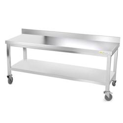 Table de travail en inox soubassement 1800 x 600 mm adossée sur roulettes PREMIUM / GOLDINOX - inox 3701770801107_0