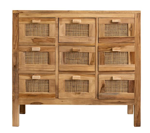Teck - Meuble de pharmacie naturel H 76 x L 38 x P 81 cm - Référence 643510 - Structure en teck et tiroirs en rotin_0