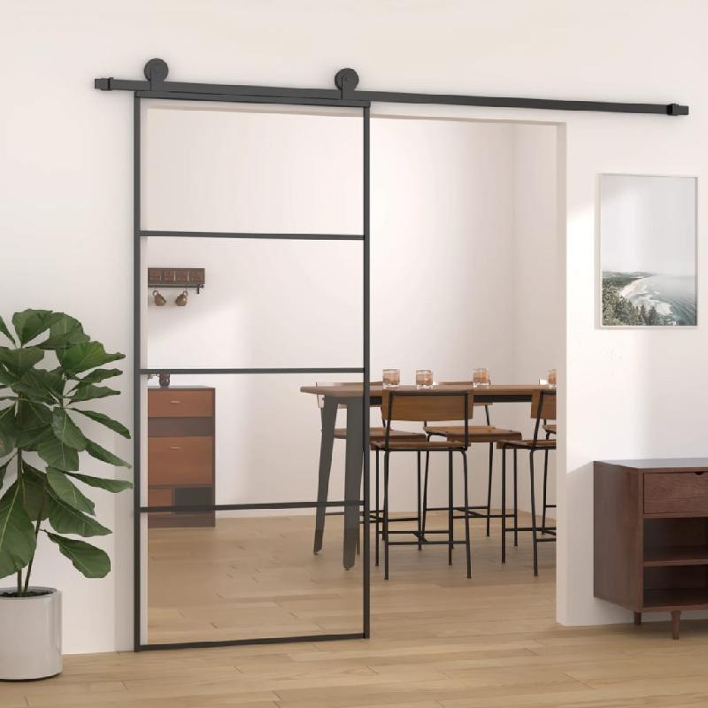 Vidaxl porte coulissante aluminium et verre esg 90x205 cm noir 149480_0