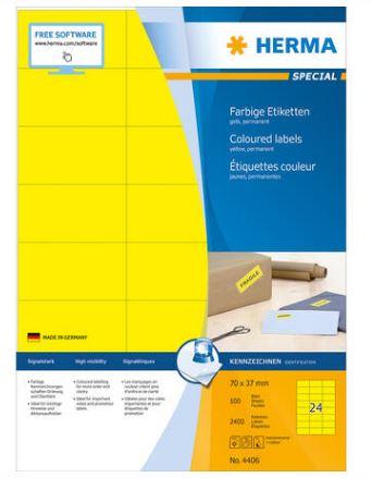 Étiquette couleur adhésive A4 - 70 x 37 mm - Jaunes - Réf. 4406 - 2400 étiquettes_0