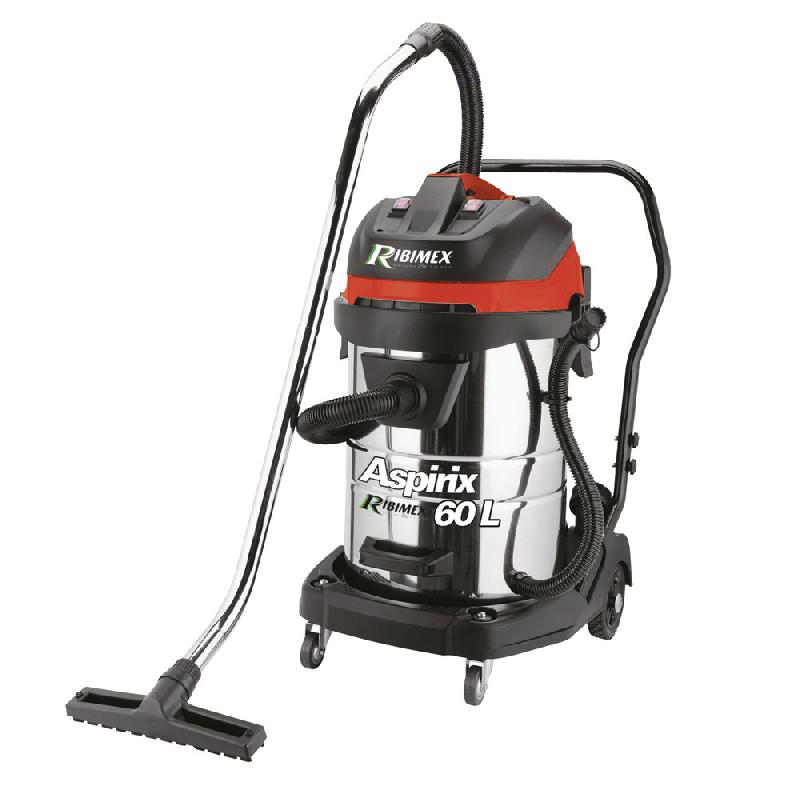 Aspirateur bidon inox 2x1000 W - 60 litres - PRASP61LX2 - Eau et poussière - Cuve basculable_0