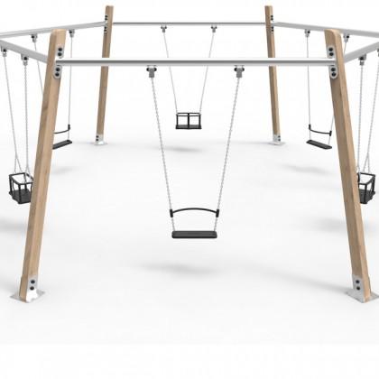 Balançoire Hexa + Cuna + Mixto - bois laminé scandinave autoclavé - chaînes en acier inoxydable_0