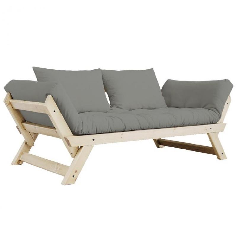 BANQUETTE MÉRIDIENNE FUTON BEBOP PIN NATUREL COLORIS GRAY COUCHAGE 75*200 CM._0