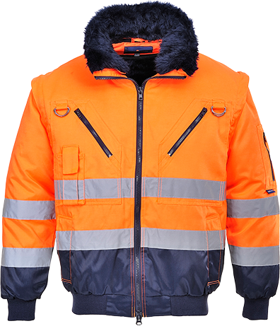 Blouson pilote 3 en 1 haute visibilité orange marine PJ50 - manches amovibles, col en fourrure, certifié CE_0