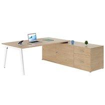 Bureau manager chêne clair avec console à droite - piètement blanc_0