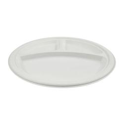 CROKUS Assiettes canne à sucre, 3 compartiments, sans PFAS ø 26 cm (500 unités) - blanc Bagasse C123733_0