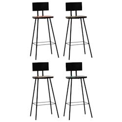 Décoshop26 - Lot de 4 tabourets de bar chaises hautes avec dossier en bois massif de récupération et acier DEC029912 - 3000257626142_0