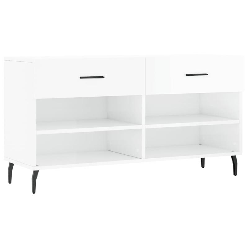 Helloshop26 - Banc à chaussures bottes commode étagère meuble entrée rangement brillant 102 x 35 x 55 cm bois d'ingénierie blanc 02_0022898 - bla_0