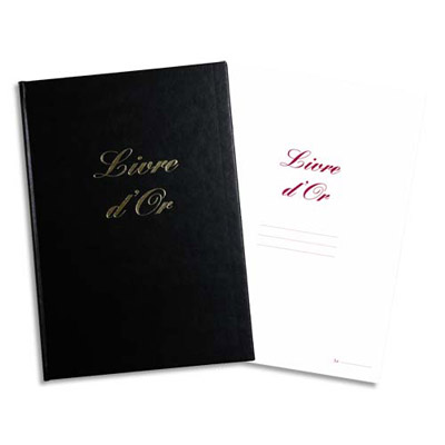 LIVRE D'OR - FORMAT  21X29,7CM - 148 PAGES - COUVERTURE ASPECT CUIR COLORIS NOIR - FRAPPE OR EN CREUX A CHAUD