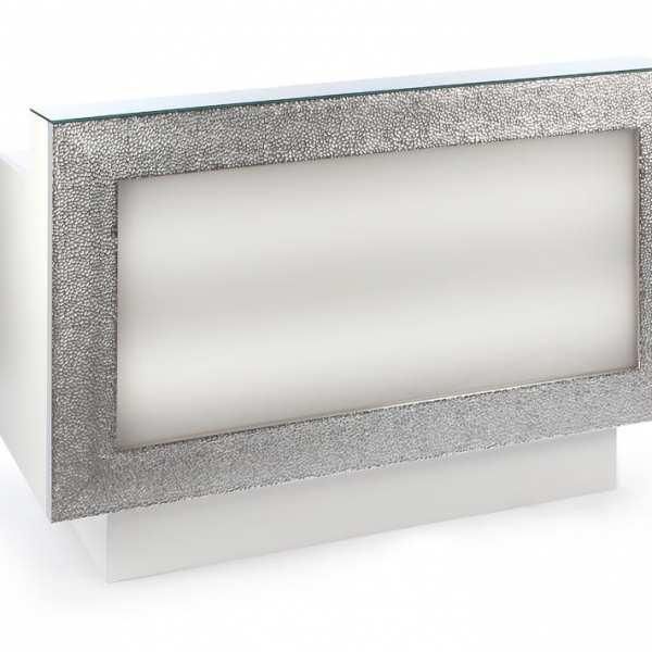 Caisse d'accueil - Silver Desk FH 1300 - mélaminé blanc luxe avec cadre laqué argent et façade rétroéclairée_0