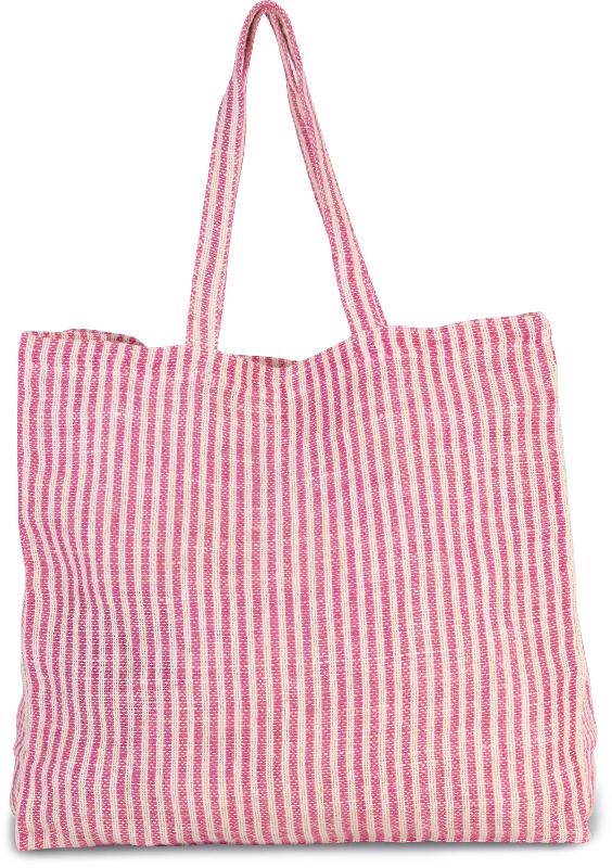 Sac shopping à rayures en juco - Kimood - Réf: KI0236 - Poche intérieure zippée - Poignées 55 cm_0