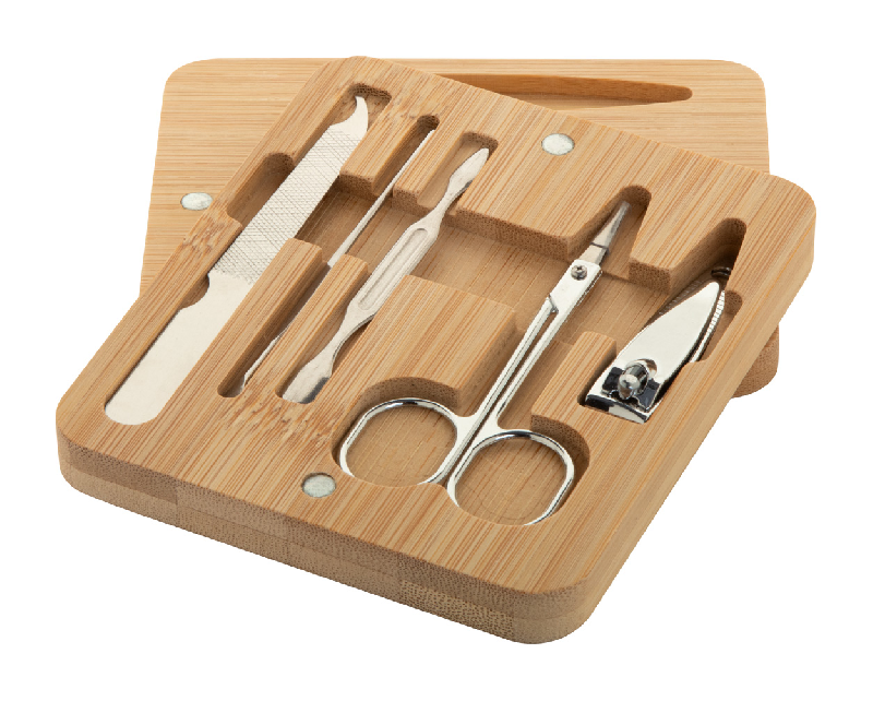 Set manucure 5 pièces en acier inoxydable - boîte en bambou avec couvercle magnétique_0