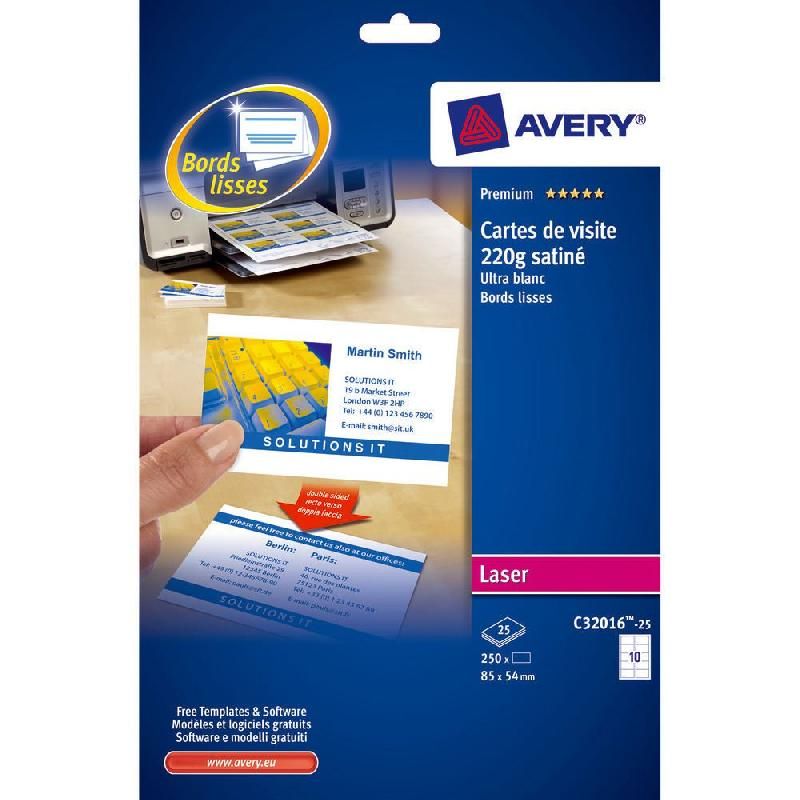 AVERY AVERY - C32016-10 - 100 CARTES DE VISITE BLANCHES À BORDS LISSES - 85 X 54 MM - IMPRESSION LASER