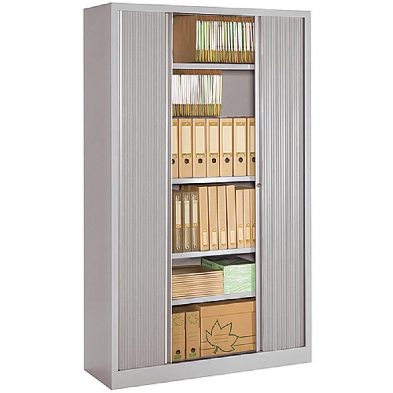 JPG ARMOIRE MÉTAL MONOBLOC NF ENVIRONNEMENT - A RIDEAUX - H. 198 X L. 120 CM - CORPS GRIS  - RIDEAUX GRIS