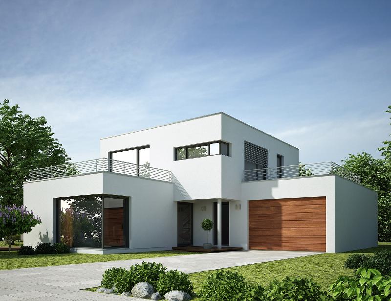 Maison design - architecture moderne avec terrasse couverte et grand balcon_0