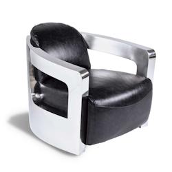 Now's Home - Fauteuil En Cuir Noir Et Structure En Acier Inoxydable - 3256390107479_0