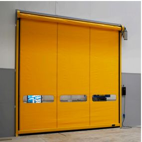 Porte rapide à enroulement en plastique - Utilisation intérieure et extérieure - 5000 x 5000 mm - Structure en aluminium extrudé et toile avec zip_1