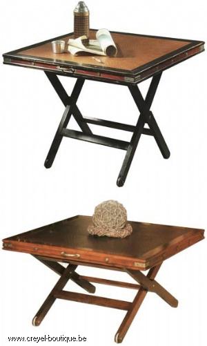 Table nomade en merisier massif - pliable avec dessus en cuir autruche_0