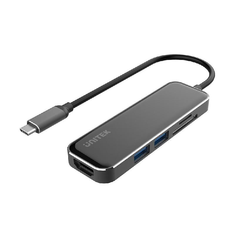 UNITEK D1036A - Hub & Concentrateur USB 2.0 Type-C - HDMI, USB 3.2 Gen 1, Lecteur de cartes MicroSD/SD - 5000 Mbit/s - Noir_0