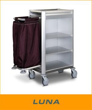 Chariot de housekeeping - Luna - en aluminium anodisé avec support sac à linge et base relevable_0