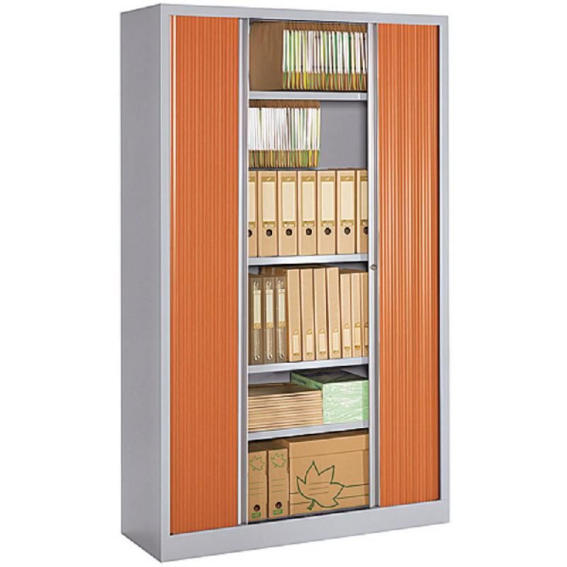 JPG ARMOIRE MÉTAL MONOBLOC NF ENVIRONNEMENT - A RIDEAUX - H. 198 X L. 120 CM - CORPS ALU  - RIDEAUX MERISIER