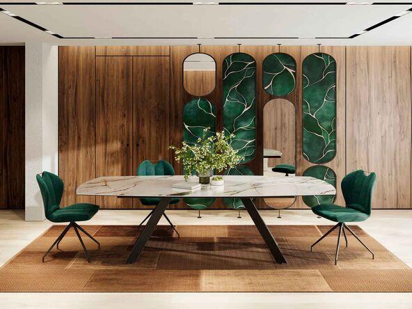 Table de réunion extensible en céramique effet marbre avec pied noir - Miyuki Seatmob_0