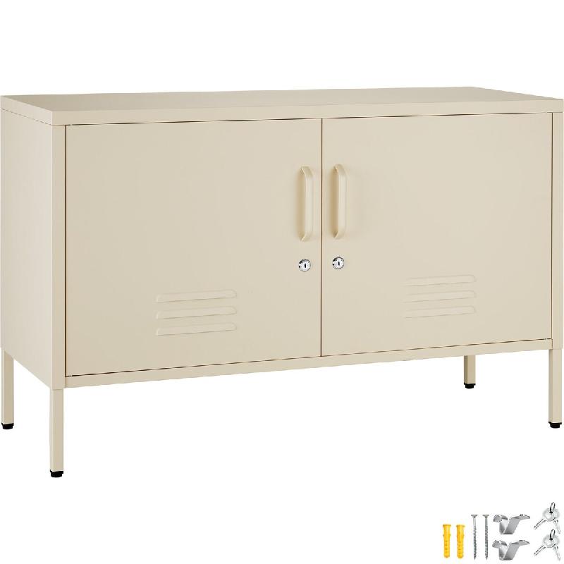TecTake GmbH tectake Buffet Baker métallique minimaliste 2 portes verrouillables rangement moderne design industriel 100x42.5x65cm, crème - beige ac_0