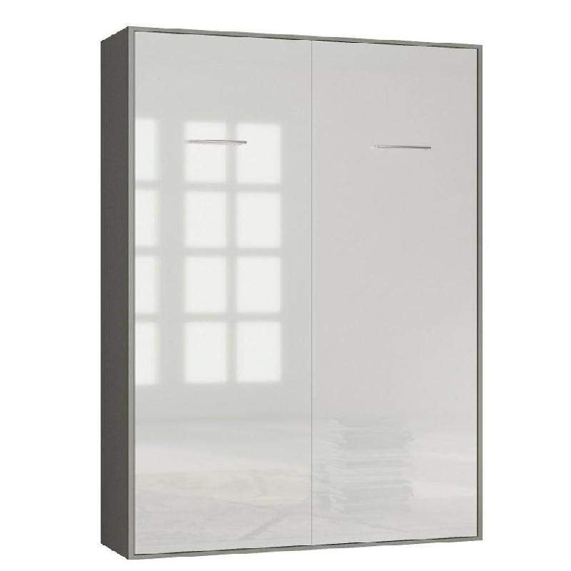 ARMOIRE LIT ESCAMOTABLE SMART-V2 STRUCTURE GRIS GRAPHITE MAT, FAÇADE GLOSS BLANC BRILLANT 160*200 CM_0