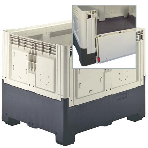 Caisse palette plastique pliable pleine 1 porte 2 semelles 1200 x 1000 x 978 mm Ivoir Noir - Réf : CAI123CP1210017_0