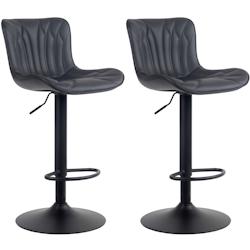 Décoshop26 - Lot de 2 tabourets de bar chaises hautes avec coutures décoratives en PVC noir pieds en métal noir 10_0004324 - noir 3000252043456_0