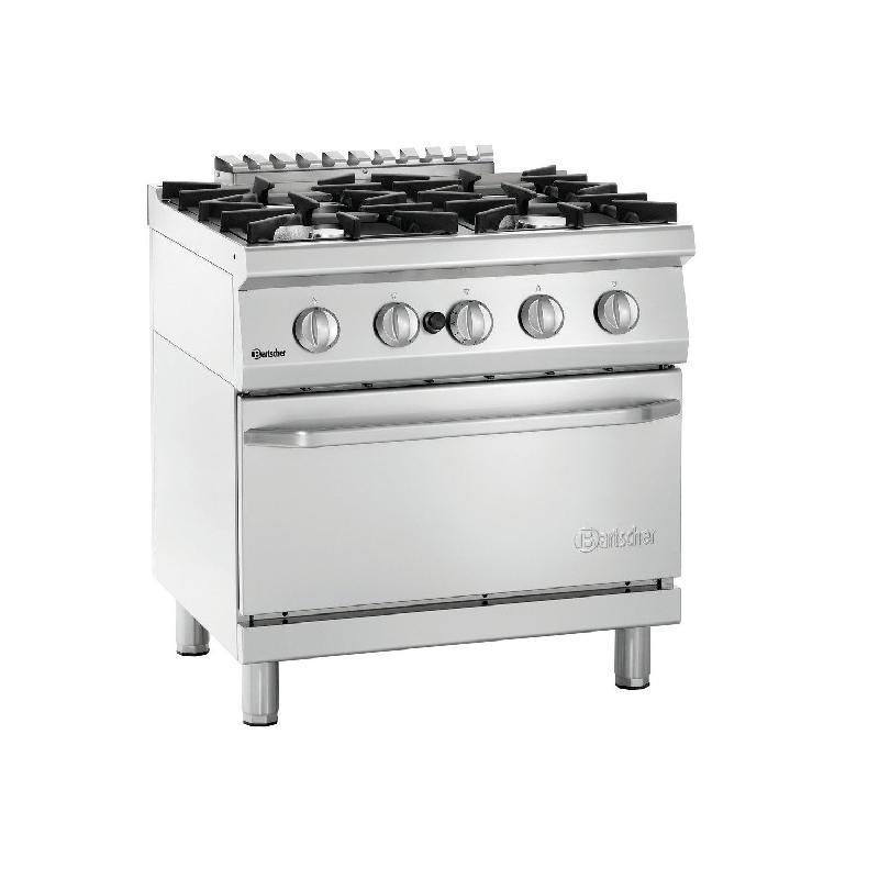 Fourneau inox à gaz 4 feux - sur four gaz 3 x GN 2/1 - 36 900 W - 400 V & GAZ - Bartscher_0