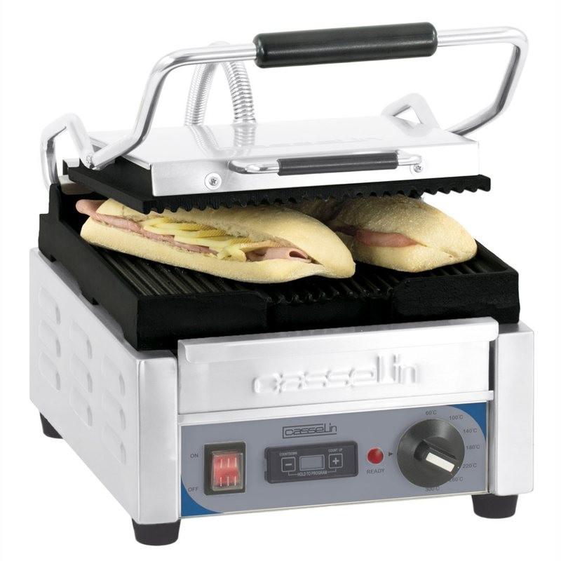 Grill panini premium Casselin - minuteur, plaques rainurées et thermostat réglable_0