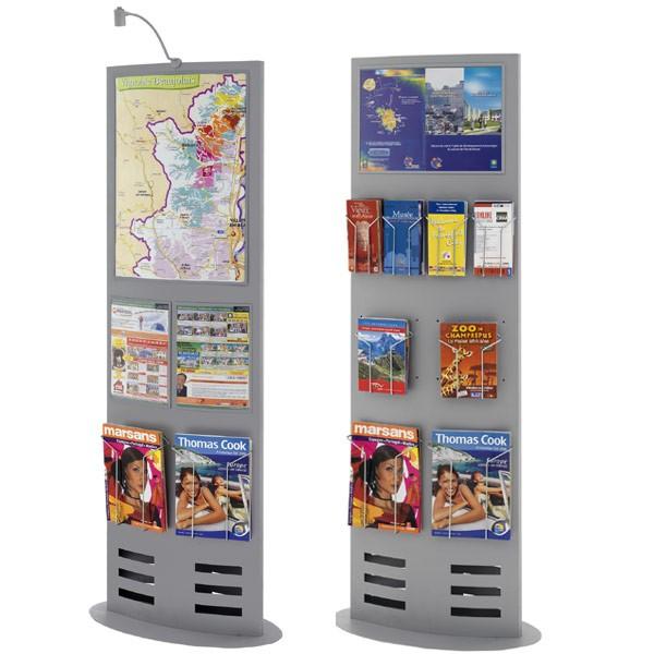 Porte-brochures pour expositions - Totem multifonctions H165cm L50cm - Métallique, recto verso, gris-alu_0