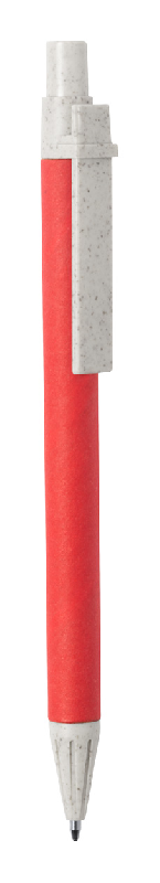 Stylo à bille en papier recyclé - Finitions en paille de blé écologique - Encre bleue - Couleur rouge_0