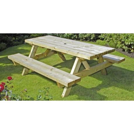 Table de pique-nique Bavaria - bois autoclave - trou pour parasol - épaisseur 60 mm - BBF_0