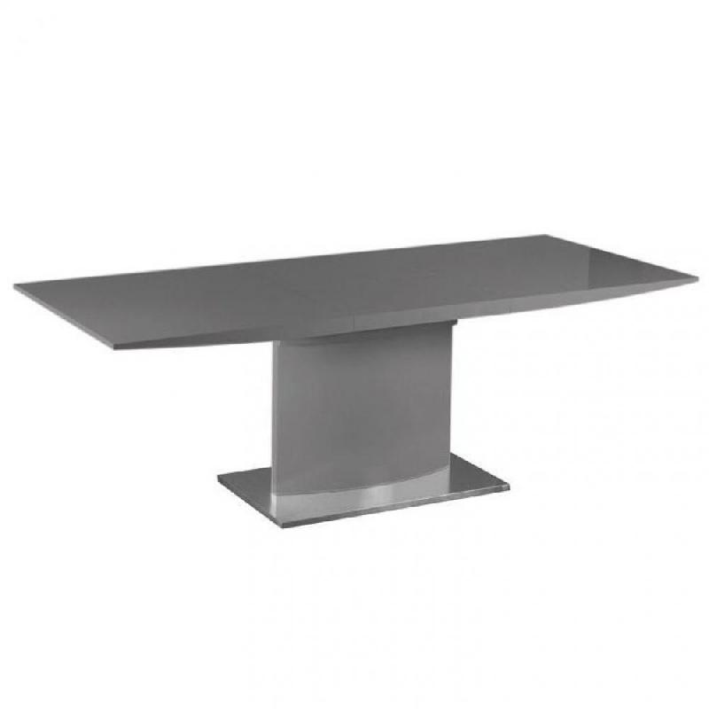 TABLE EXTENSIBLE CONCORDE LAQUE GRISE, PIED CENTRAL. 12 COUVERTS.