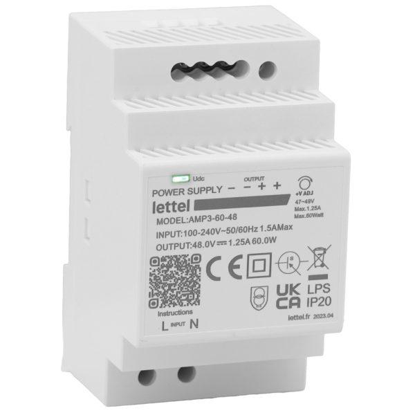 Alimentation 230Vca/15Vcc, puissance 60W. Fixation rail-din, largeur 3 modules - LETTEL - AMP3-60-15_0