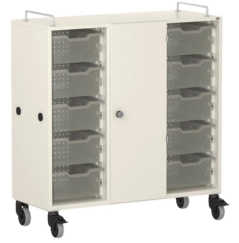 ARMOIRE BASSE SHIFT+ LANDSCAPE MÉLA. 9 CASES 1 PORTE - BLANC GRIS - BLEU SAPHIR - MANUTAN COLLECTIVITÉS