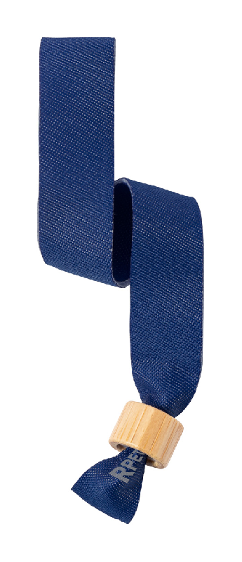 Bracelet festival en polyester RPET - serrure de sécurité en bambou - couleur bleu foncé_0