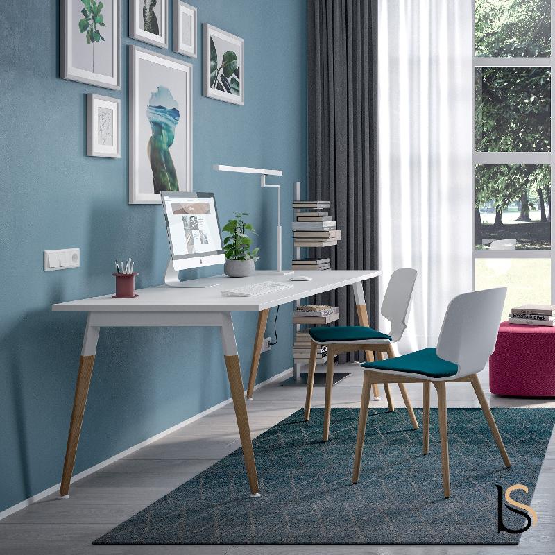 Bureau individuel X3 avec pieds bois - Officity - 160, Blanc, Blanc_0