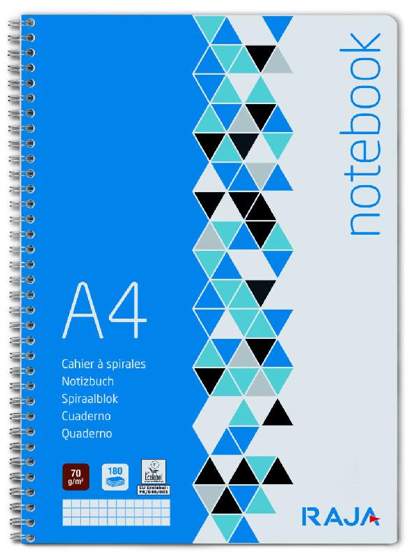 CAHIER A SPIRALES RAJA NOTEBOOK - 180 PAGES - A4 - 70 G/M² - PETITS CARREAUX 5X5 MM - LOT DE 5