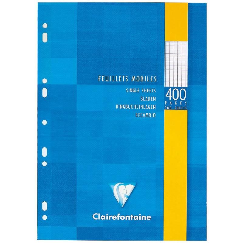 CLAIREFONTAINE ETUI DE 200 FEUILLES MOBILES PERFORÉES À PETITS CARREAUX - FORMAT A4 (90 G/M2) - COULEUR BLANC