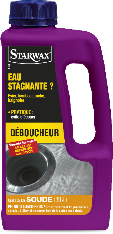 Déboucheur STARWAX 1 litre - Gel spécial eau stagnante pour évier, lavabo, douche et baignoire_0