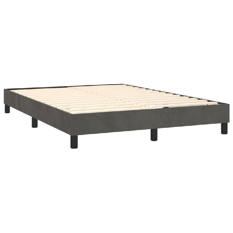 Décoshop26 - Sommier à lattes sur pieds cadre de lit 140x190 cm tissu velours gris foncé TDL0207135 - gris 3001166088007_0