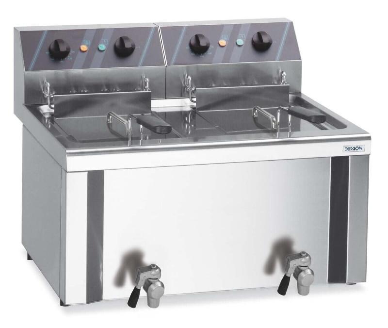 Dexion Friteuse électrique double professionnelle 8+8 Litres avec robinet de vidange, 400 V - inox DEF8_8B_0