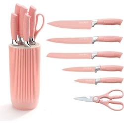 Ensemble de couteaux 5 pièces avec ciseaux et support Rose Royalty Line RLNC07P - rose 9120022223070_0