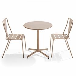 Oviala Business Ensemble table ronde et 2 chaises de terrasse bistrot en métal taupe - Oviala - gris acier 109494_0
